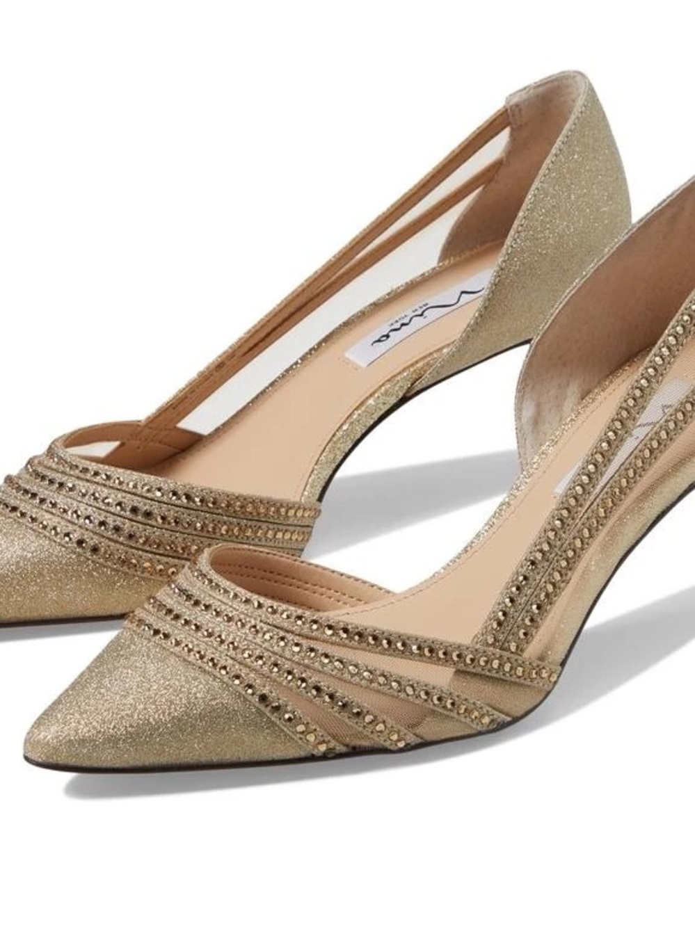 Gold Glitter Rhinestone Stiletto Heels Wedding Prom Pumps 7.5 NWT